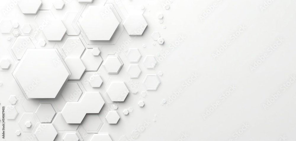 Poster Abstract white honeycomb pattern. 3D embossed hexagon shapes with random movement. Geometric design futuristic tech background. Digital art for business, modern tech background.