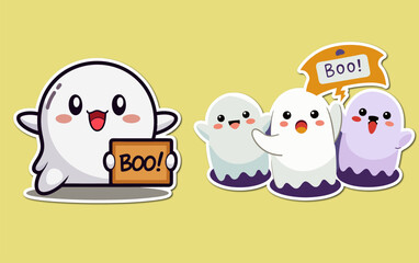 Funny Halloween ghost stickers with A cute cartoon Halloween Ghost Saying Boo , 