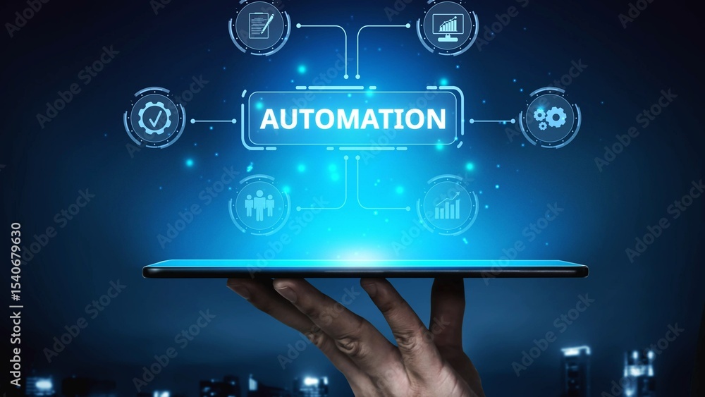 Poster modern automation drives workflow efficiency by connecting systems, people, and data. with intellige