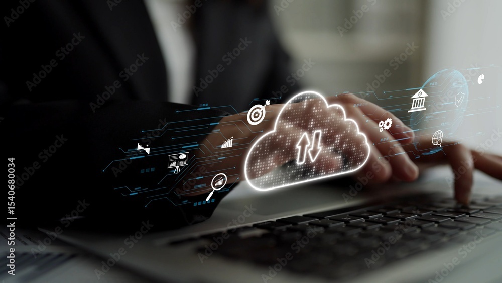 Poster cloud computing, cloud strategy, and cloud technology transforming digital infrastructure with scala