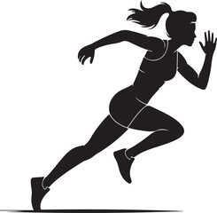 Athletic woman running fast. Vector silhouette illustration on white background 