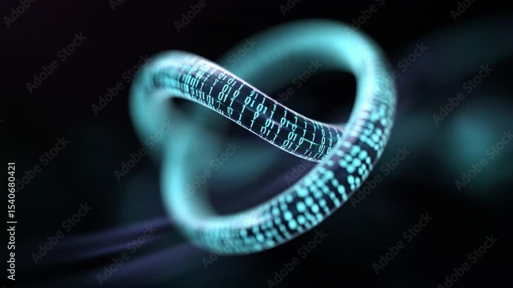 Poster Abstract Torus: An intricate and luminous, looping torus, an emblem of cutting-edge science and technology, a vivid display of interconnected data.