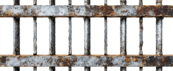 The rusty metal bars create a visually striking industrial texture and pattern.