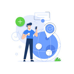 Businessman making a call standing next to the globe,Cooperation interaction. Success, Cooperation,Virtual communication smartphone