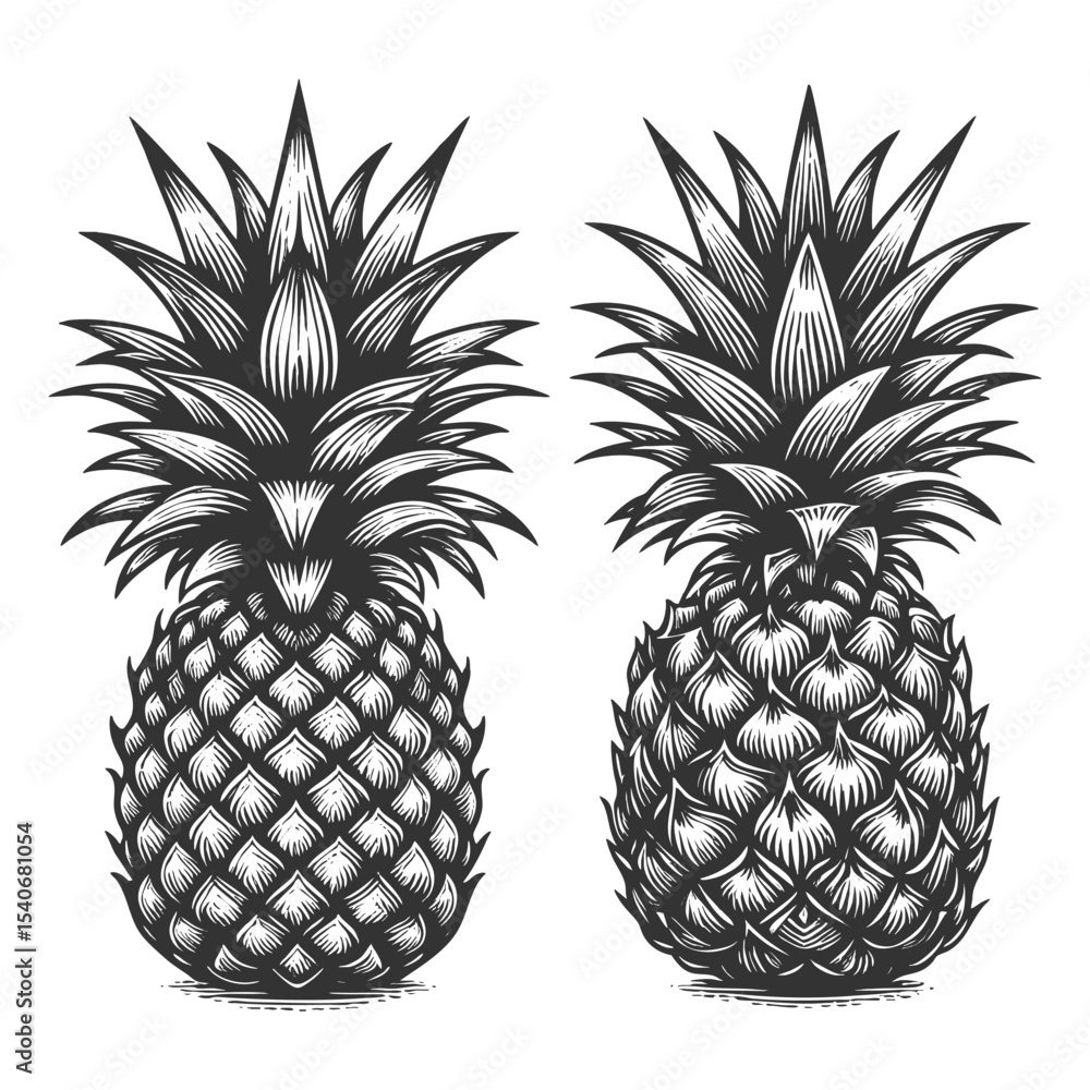 Poster pineapple sketch engraving generative ai fictional character vector illustration. scratch board imit