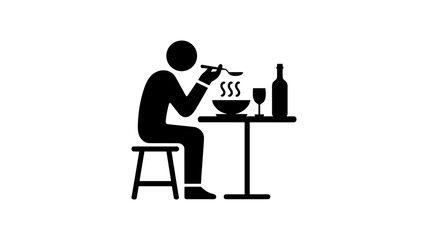 Dining Silhouette: A stylized illustration of a person savoring a meal at a table, suggesting simplicity and enjoyment.