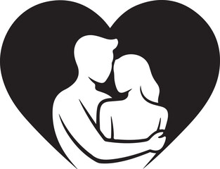 Romantic couple silhouette inside heart shape design