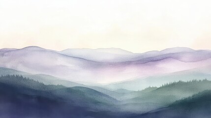 Serene Misty Landscape with Soft Pastel Hues in Watercolor Style