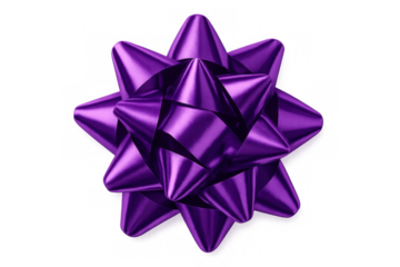 Shiny purple bow isolated on transparent background, adding a touch of elegance and celebration to gifts or decorations
