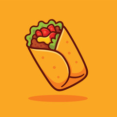 Burrito Taco with Lettuce and Tomato Vector Icon Illustration Mexican Food Isolated Flat Vector
