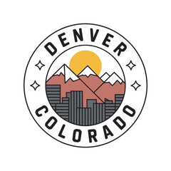 Denver Colorado City Skyline Logo, Mountain Sun Circle, vector illustration