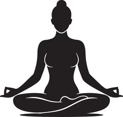 Yoga silhouette. Meditating woman in lotus position. Vector illustration. 