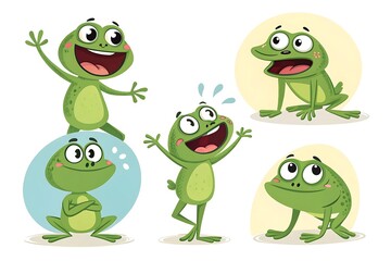Fototapeta premium Adorable Cartoon Frog Characters Poses and Expressions for Animation