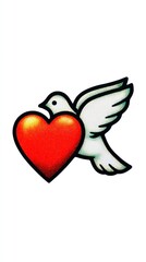 A white dove holding a red heart