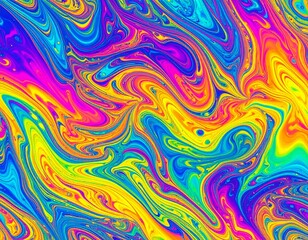 Electric marble effect with bright, mixed neon hues in wavy liquid motion