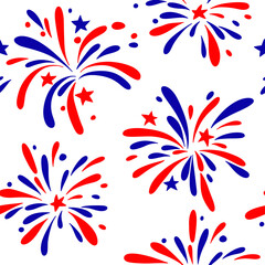 Vector seamless pattern of fireworks and stars for American Independence Day.