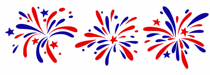 Vector set of fireworks for American Independence Day.