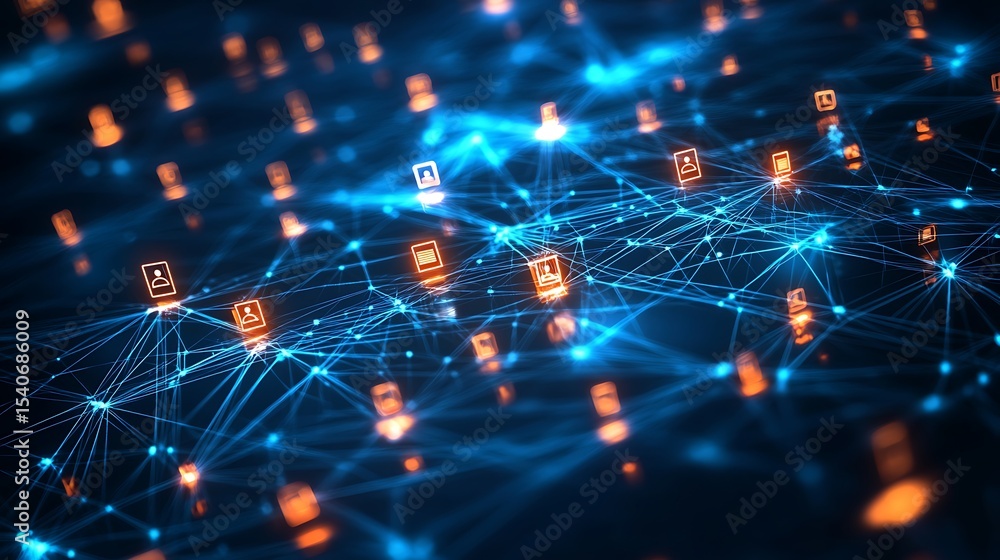 Poster complex network of interconnected data points.