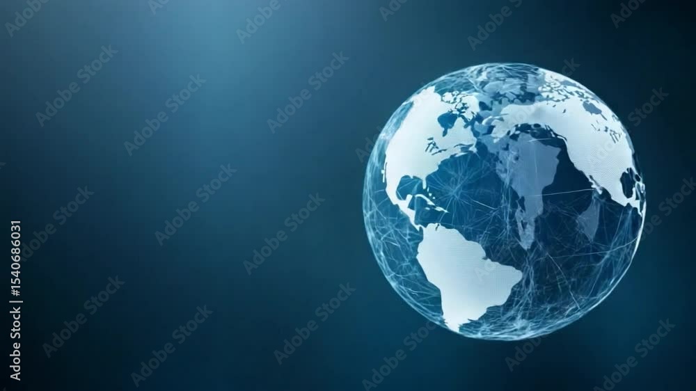 Poster Global Network Connection: A stylized globe, rendered in a modern design, showcases interconnected lines symbolizing global communication and digital networking.
