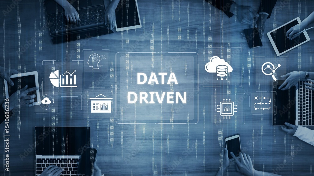 Poster data-driven decision-making empowers business through analytics, datum collection, and ai systems. d