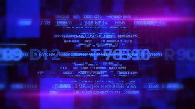 Abstract digital data and code lines moving across a dark blue and purple background