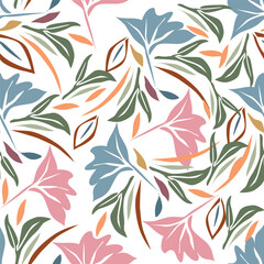 Elegant seamless floral pattern with fall flowers. Repeatable botanical background. Flat vector illustration