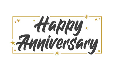 Happy Anniversary elegant lettering design with golden frame. Calligraphic greeting card.
