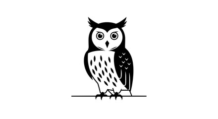Fototapeta premium Adorable Owl Line Art Black and White Vector 