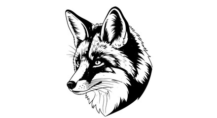 Fototapeta premium Realistic Fox Head Detailed Black and White Vector 