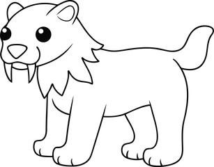 Isolated line art art vector illustration of saber toothed cat, Vector icon of saber toothed cat, Modern and unique animals of saber toothed cat