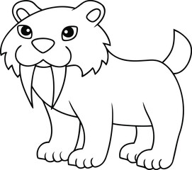 Isolated line art art vector illustration of saber toothed cat, Vector icon of saber toothed cat, Modern and unique animals of saber toothed cat