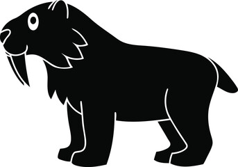 Isolated silhouette vector illustration of saber toothed cat, Vector icon of saber toothed cat, Modern and unique animals of saber toothed cat