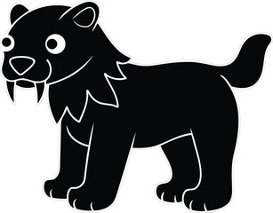 Isolated silhouette vector illustration of saber toothed cat, Vector icon of saber toothed cat, Modern and unique animals of saber toothed cat
