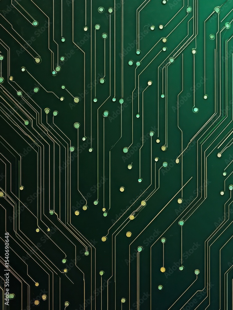 Poster green circuit board pattern with connecting lines and nodes abstract technology background. the comp