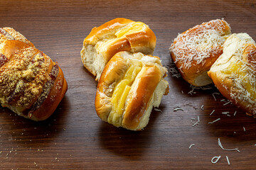 
Varieties of sweet breads.
(Vanilla cream sweet bread, guava jam with sweet flour, vanilla cream...
