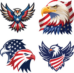 Bald eagle with American flag print on wings hovering over the phrase We People. 4th of july Independence Day patriotic Clipart. On a white background
