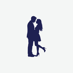Elegant dark blue silhouette of a romantic couple in a close pose, set against a white background. Perfect for love-themed designs, Valentine's Day, and emotional artwork.