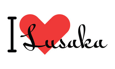 I love Lusaka, city of Zambia. Hand drawn letters with red heart. Vector illustration lettering, modern design