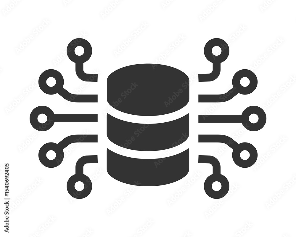 Poster clean, modern icon of a data server connected to a network. ideal for illustrating cloud computing, 