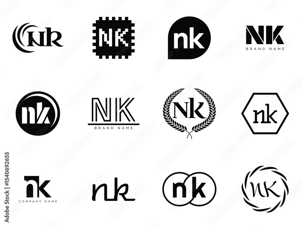 Fototapete nk logo company template. letter n and k logotype. set different classic serif lettering and modern 