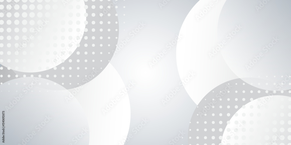 Poster abstract modern background with circles and halftone dots pattern. grey and white backdrop.