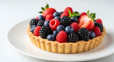 Delicious berry tart recipe: homemade fruit tart with fresh strawberries, blueberries, raspberries, blackberries