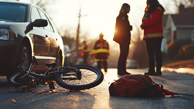 Child's bicycle involved in road accident with car