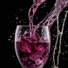 purple wine splash in glass dark background