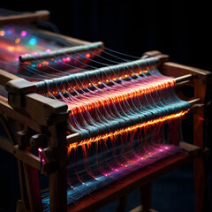 Traditional Loom with Fiber Optic Threads – Futuristic Textile Weaving in 4K