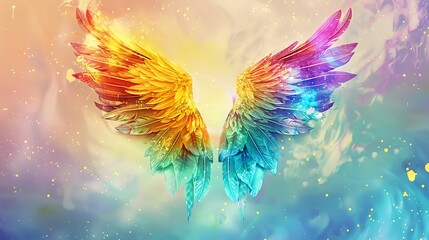 Vibrant wings, splashed with colorful feathers.