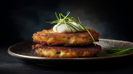 Polish placki ziemniaczane - potato pancakes with cream