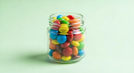 Colorful candy jar glass container sweets chocolate candies treat snack food dessert confectionery background