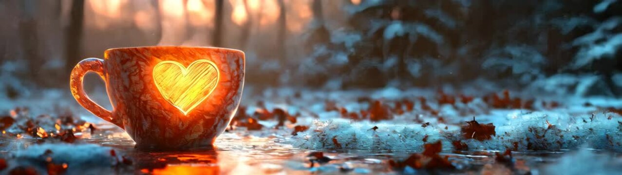 Cup of coffee with a heart drawn on it banner copy space