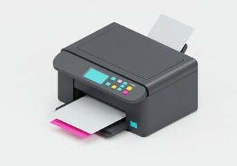 Isometric printer with paper isolated on transparent background